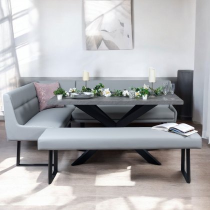 Jupiter 180cm - Faux Concrete - Dining Table & RHF Corner Bench with Flat Bench in Light Grey Jupiter 180cm - Faux Concrete - Dining Table & RHF Corner Bench with Flat Bench in Light Grey