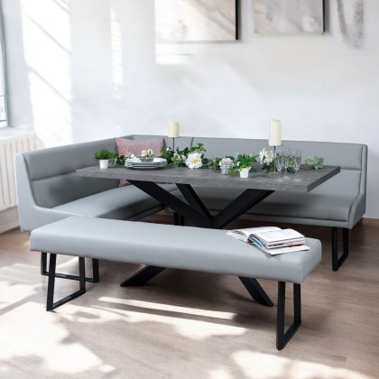 Jupiter 180cm - Faux Concrete - Dining Table & RHF Corner Bench with Flat Bench in Light Grey Jupiter 180cm - Faux Concrete - Dining Table & RHF Corner Bench with Flat Bench in Light Grey