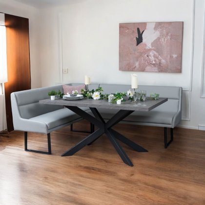 Jupiter 180cm - Faux Concrete - Dining Table & RHF Corner Bench in Light Grey Jupiter 180cm - Faux Concrete - Dining Table & RHF Corner Bench in Light Grey