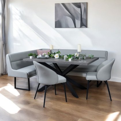Jupiter 180cm - Faux Concrete - Dining Table & RHF Corner Bench with 2 Dining Chairs in Light Grey Jupiter 180cm - Faux Concrete - Dining Table & RHF Corner Bench with 2 Dining Chairs in Light Grey