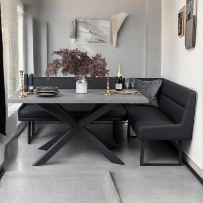 Jupiter 180cm - Faux Concrete - Dining Table & LHF Corner Bench in Black Jupiter 180cm - Faux Concrete - Dining Table & LHF Corner Bench in Black
