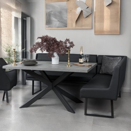 Jupiter 180cm - Faux Concrete - Dining Table & LHF Corner Bench in Black Jupiter 180cm - Faux Concrete - Dining Table & LHF Corner Bench in Black