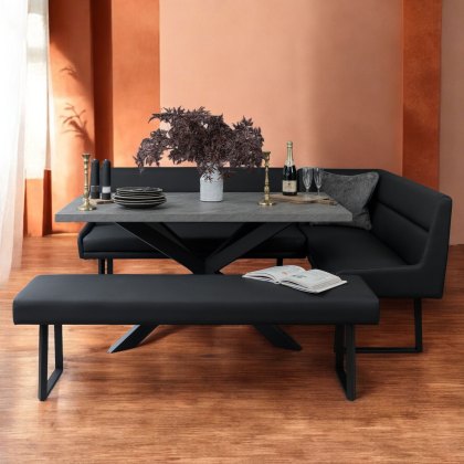 Jupiter 180cm - Faux Concrete - Dining Table & LHF Corner Bench with Flat Bench in Black Jupiter 180cm - Faux Concrete - Dining Table & LHF Corner Bench with Flat Bench in Black