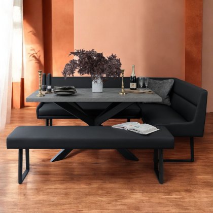 Jupiter 180cm - Faux Concrete - Dining Table & LHF Corner Bench with Flat Bench in Black Jupiter 180cm - Faux Concrete - Dining Table & LHF Corner Bench with Flat Bench in Black