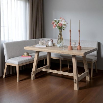 Hampton 150cm Dining Table & Hampton Corner Bench in Grey - RHF Hampton 150cm Dining Table & Hampton Corner Bench in Grey - RHF