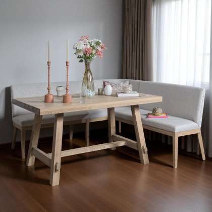 Hampton 150cm Dining Table & Hampton Corner Bench in Grey - LHF Hampton 150cm Dining Table & Hampton Corner Bench in Grey - LHF