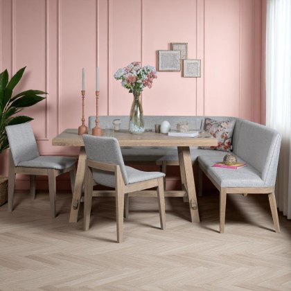 Hampton 150cm Dining Table & Hampton Corner Bench LHF with 2x Chairs in Beige Hampton 150cm Dining Table & Hampton Corner Bench LHF with 2x Chairs in Beige