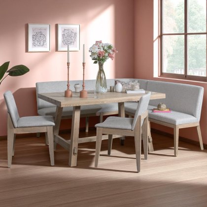 Hampton 150cm Dining Table & Hampton Corner Bench LHF with 2x Chairs in Beige Hampton 150cm Dining Table & Hampton Corner Bench LHF with 2x Chairs in Beige