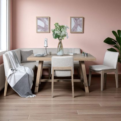 Hampton 150cm Dining Table & Hampton Corner Bench RHF with 2x Chairs in Beige Hampton 150cm Dining Table & Hampton Corner Bench RHF with 2x Chairs in Beige