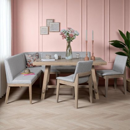 Hampton 150cm Dining Table & Hampton Corner Bench RHF with 2x Chairs in Beige Hampton 150cm Dining Table & Hampton Corner Bench RHF with 2x Chairs in Beige