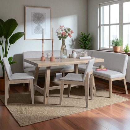 Hampton 150cm Dining Table & Hampton Corner Bench LHF with 2x Chairs in Grey Hampton 150cm Dining Table & Hampton Corner Bench LHF with 2x Chairs in Grey