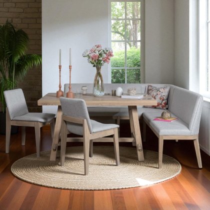 Hampton 150cm Dining Table & Hampton Corner Bench LHF with 2x Chairs in Grey Hampton 150cm Dining Table & Hampton Corner Bench LHF with 2x Chairs in Grey