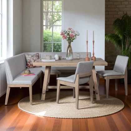 Hampton 150cm Dining Table & Hampton Corner Bench RHF with 2x Chairs in Grey Hampton 150cm Dining Table & Hampton Corner Bench RHF with 2x Chairs in Grey