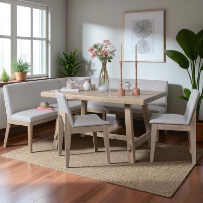 Hampton 150cm Dining Table & Hampton Corner Bench RHF with 2x Chairs in Grey Hampton 150cm Dining Table & Hampton Corner Bench RHF with 2x Chairs in Grey