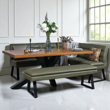 Soho 200cm Dining Table with Industrial Corner Bench & Bench Seat in Olive Soho 200cm Dining Table with Industrial Corner Bench & Bench Seat in Olive