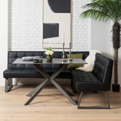 Saturn 135cm Dining Table Dark Grey & Rubix Corner Bench in Black Saturn 135cm Dining Table Dark Grey & Rubix Corner Bench in Black