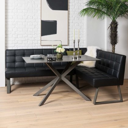 Saturn 135cm Dining Table Dark Grey & Rubix Corner Bench in Black Saturn 135cm Dining Table Dark Grey & Rubix Corner Bench in Black