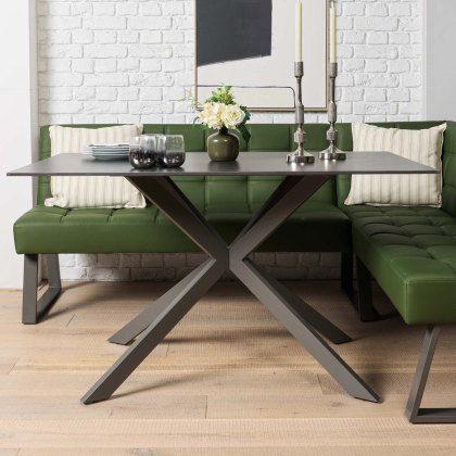 Saturn 135cm Dining Table Dark Grey & Rubix Corner Bench in Olive Green Saturn 135cm Dining Table Dark Grey & Rubix Corner Bench in Olive Green