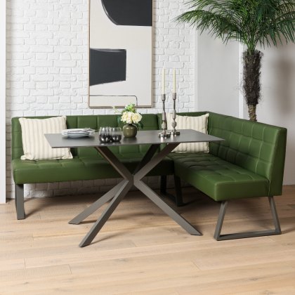 Saturn 135cm Dining Table Dark Grey & Rubix Corner Bench in Olive Green Saturn 135cm Dining Table Dark Grey & Rubix Corner Bench in Olive Green