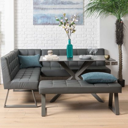 Saturn 135cm Dining Table Dark Grey & Rubix Corner Bench With Low Bench in Grey Saturn 135cm Dining Table Dark Grey & Rubix Corner Bench With Low Bench in Grey