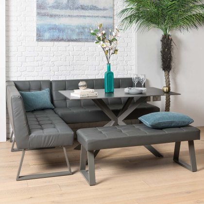 Saturn 135cm Dining Table Dark Grey & Rubix Corner Bench With Low Bench in Grey Saturn 135cm Dining Table Dark Grey & Rubix Corner Bench With Low Bench in Grey
