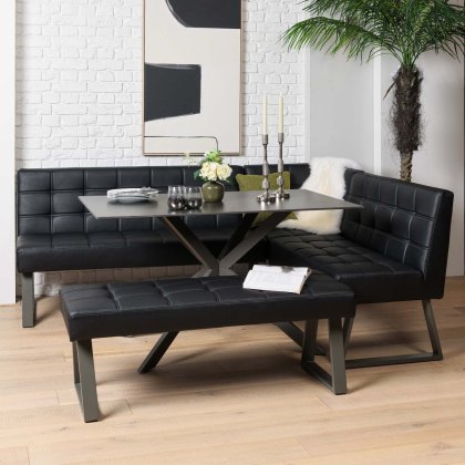 Saturn 135cm Dining Table Dark Grey & Rubix Corner Bench With Low Bench in Black Saturn 135cm Dining Table Dark Grey & Rubix Corner Bench With Low Bench in Black
