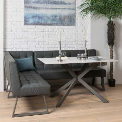 Saturn 135cm Dining Table White & Rubix Corner Bench in Grey Saturn 135cm Dining Table White & Rubix Corner Bench in Grey