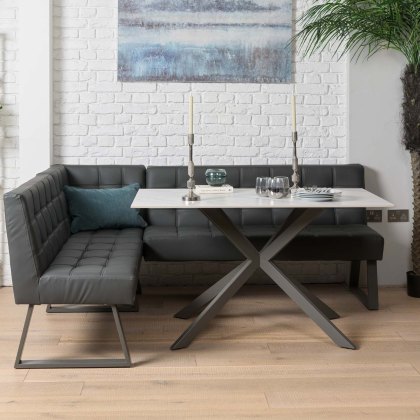 Saturn 135cm Dining Table White & Rubix Corner Bench in Grey Saturn 135cm Dining Table White & Rubix Corner Bench in Grey