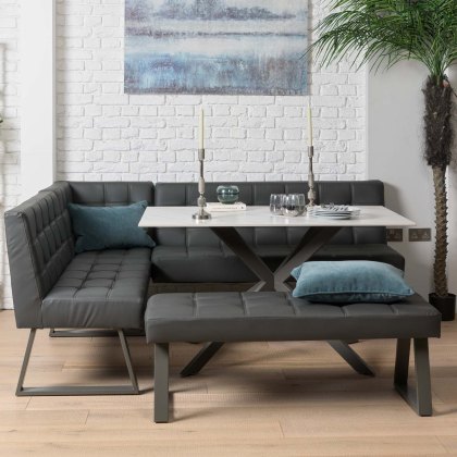 Saturn 135cm Dining Table White & Rubix Corner Bench With Low Bench in Grey Saturn 135cm Dining Table White & Rubix Corner Bench With Low Bench in Grey