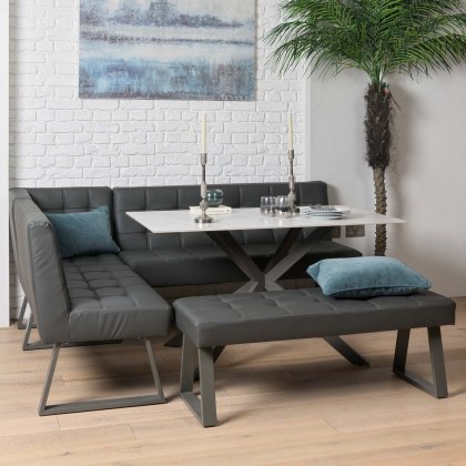 Saturn 135cm Dining Table White & Rubix Corner Bench With Low Bench in Grey Saturn 135cm Dining Table White & Rubix Corner Bench With Low Bench in Grey