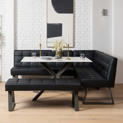 Saturn 135cm Dining Table White & Rubix Corner Bench With Low Bench in Black Saturn 135cm Dining Table White & Rubix Corner Bench With Low Bench in Black