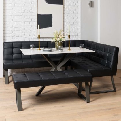 Saturn 135cm Dining Table White & Rubix Corner Bench With Low Bench in Black Saturn 135cm Dining Table White & Rubix Corner Bench With Low Bench in Black