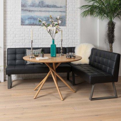 Saturn 120cm Round Dining Table & Rubix Corner Bench in Black Saturn 120cm Round Dining Table & Rubix Corner Bench in Black