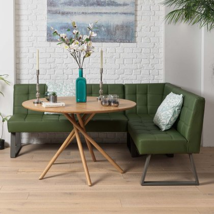 Saturn 120cm Round Dining Table & Rubix Corner Bench in Olive Green Saturn 120cm Round Dining Table & Rubix Corner Bench in Olive Green
