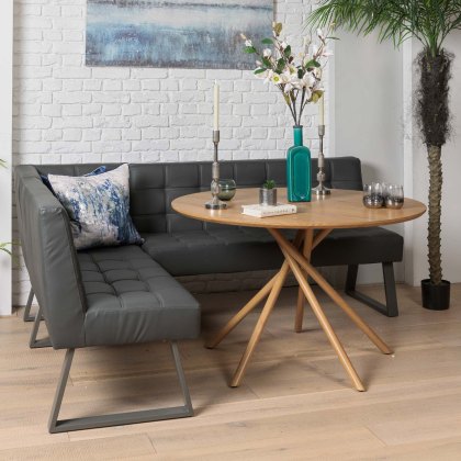 Saturn 120cm Round Dining Table & Rubix Corner Bench in Grey Saturn 120cm Round Dining Table & Rubix Corner Bench in Grey