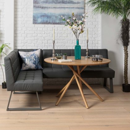 Saturn 120cm Round Dining Table & Rubix Corner Bench in Grey Saturn 120cm Round Dining Table & Rubix Corner Bench in Grey