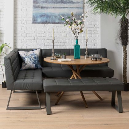 Saturn 120cm Round Dining Table & Rubix Corner Bench With Low Bench in Grey Saturn 120cm Round Dining Table & Rubix Corner Bench With Low Bench in Grey