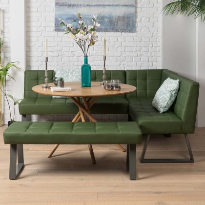 Saturn 120cm Round Dining Table & Rubix Corner Bench With Low Bench in Olive Green Saturn 120cm Round Dining Table & Rubix Corner Bench With Low Bench in Olive Green