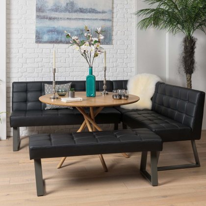 Saturn 120cm Round Dining Table & Rubix Corner Bench With Low Bench in Black Saturn 120cm Round Dining Table & Rubix Corner Bench With Low Bench in Black