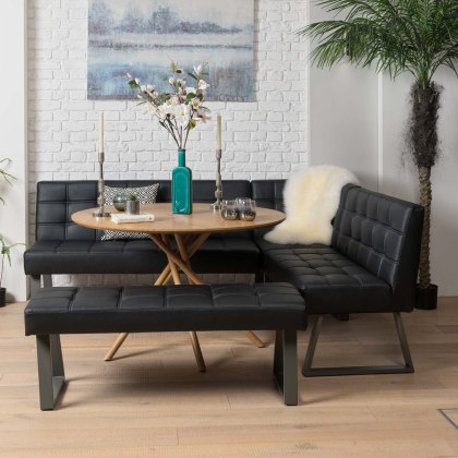 Saturn 120cm Round Dining Table & Rubix Corner Bench With Low Bench in Black Saturn 120cm Round Dining Table & Rubix Corner Bench With Low Bench in Black