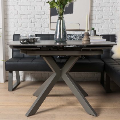 Saturn 130-190cm Motion Table Dark Grey & Rubix Corner Bench in Black Saturn 130-190cm Motion Table Dark Grey & Rubix Corner Bench in Black