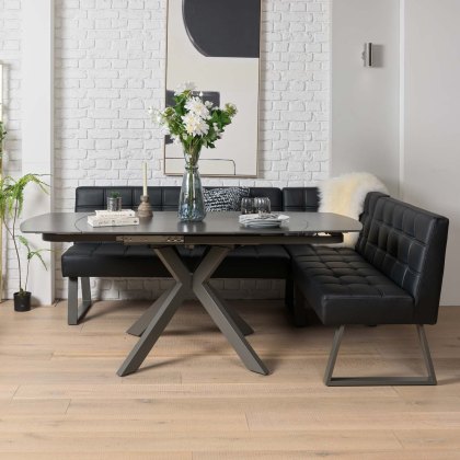 Saturn 130-190cm Motion Table Dark Grey & Rubix Corner Bench With Low Bench in Black Saturn 130-190cm Motion Table Dark Grey & Rubix Corner Bench With Low Bench in Black