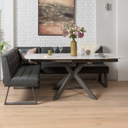 Saturn 130-190cm Motion Table White & Rubix Corner Bench in Grey Saturn 130-190cm Motion Table White & Rubix Corner Bench in Grey