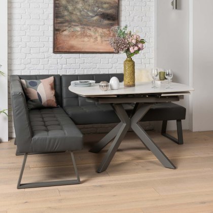 Saturn 130-190cm Motion Table White & Rubix Corner Bench in Grey Saturn 130-190cm Motion Table White & Rubix Corner Bench in Grey