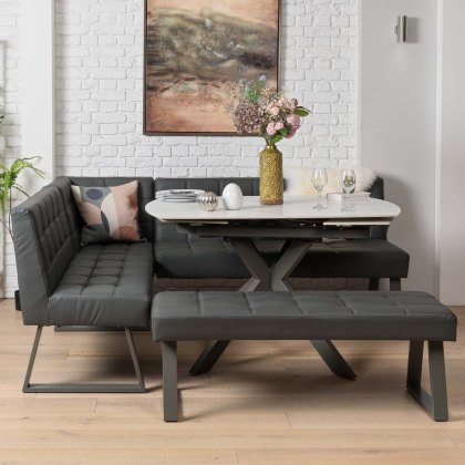 Saturn 130-190cm Motion Table White & Rubix Corner Bench With Low Bench in Grey Saturn 130-190cm Motion Table White & Rubix Corner Bench With Low Bench in Grey