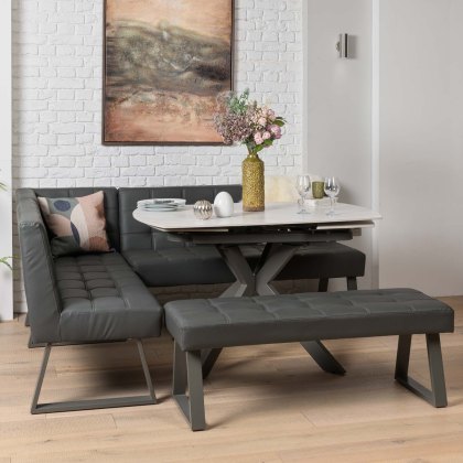 Saturn 130-190cm Motion Table White & Rubix Corner Bench With Low Bench in Grey Saturn 130-190cm Motion Table White & Rubix Corner Bench With Low Bench in Grey