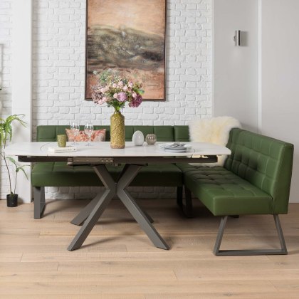 Saturn 130-190cm Motion Table White & Rubix Corner Bench With Low Bench in Olive Green Saturn 130-190cm Motion Table White & Rubix Corner Bench With Low Bench in Olive Green