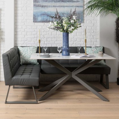 Saturn 150cm Dining Table White & Rubix Corner Bench in Grey Saturn 150cm Dining Table White & Rubix Corner Bench in Grey
