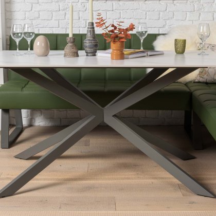 Saturn 150cm Dining Table White & Rubix Corner Bench With Low Bench in Olive Green Saturn 150cm Dining Table White & Rubix Corner Bench With Low Bench in Olive Green