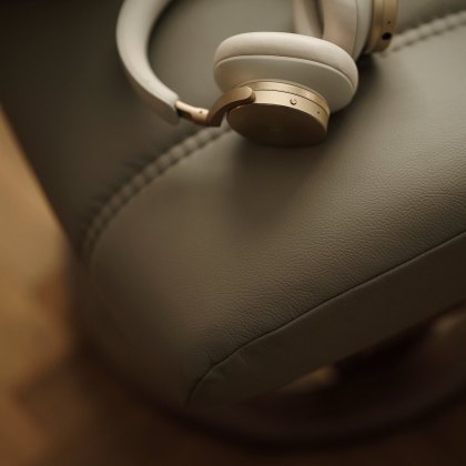 Medium Consul and Footstool with Classic Base in Batick Mole and Walnut Wood Medium Consul and Footstool with Classic Base in Batick Mole and Walnut Wood